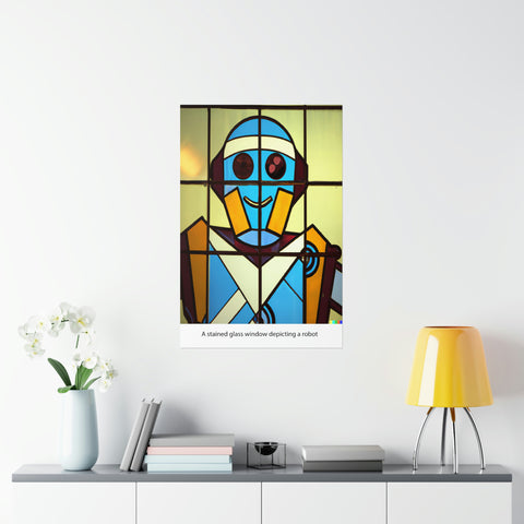 A stained glass window depicting a robot